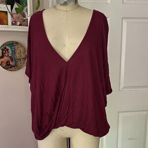 FOREVER 21 Burgundy Plunge Low V-neck Butterfly Batwing Shirt *X-LARGE*
